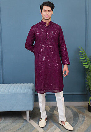 Embroidered Georgette Kurta Set in Wine