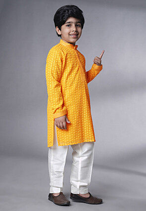 Embroidered Georgette Kurta Set in Mustard