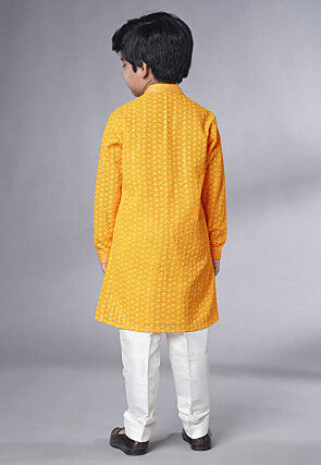 Embroidered Georgette Kurta Set in Mustard
