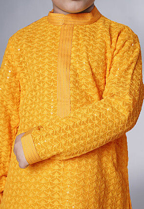 Embroidered Georgette Kurta Set in Mustard