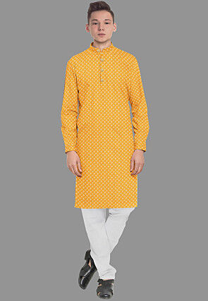 Embroidered Georgette Kurta Set in Mustard