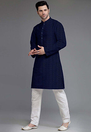 Embroidered Georgette Kurta Set in Navy Blue