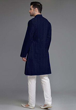 Embroidered Georgette Kurta Set in Navy Blue