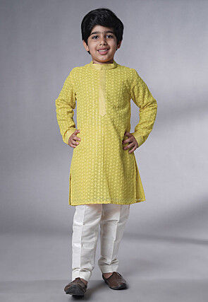 Embroidered Georgette Kurta Set in Olive Green