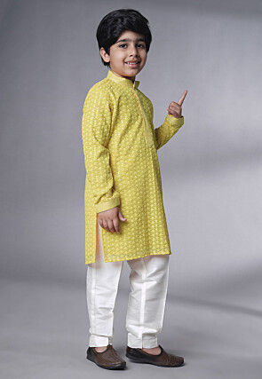 Embroidered Georgette Kurta Set in Olive Green