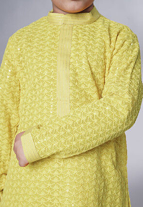 Embroidered Georgette Kurta Set in Olive Green