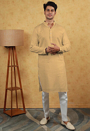 Embroidered Georgette Kurta Set in Pastel Yellow