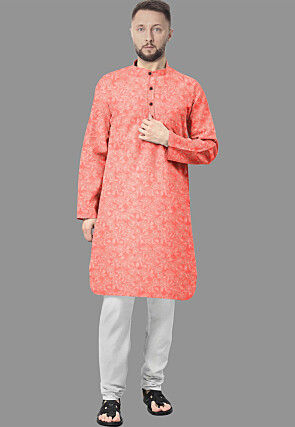Embroidered Georgette Kurta Set in Peach