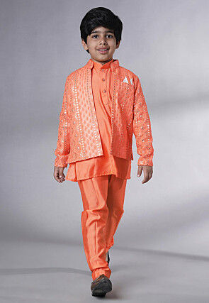 Embroidered Georgette Kurta Set in Peach
