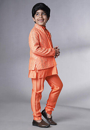 Embroidered Georgette Kurta Set in Peach