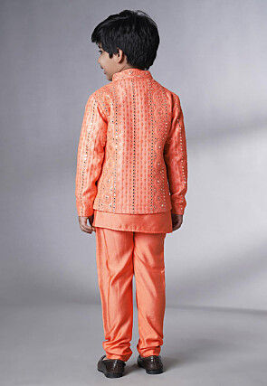 Embroidered Georgette Kurta Set in Peach