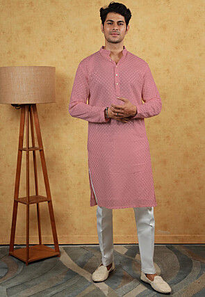 Embroidered Georgette Kurta Set in Pink