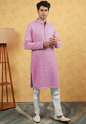 Embroidered Georgette Kurta Set in Pink