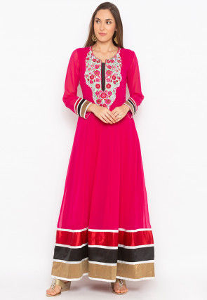 Iza Stone Georgette Embroidered Waist Coat With Rust Pink Banarasi Brocade Kurta And Pant