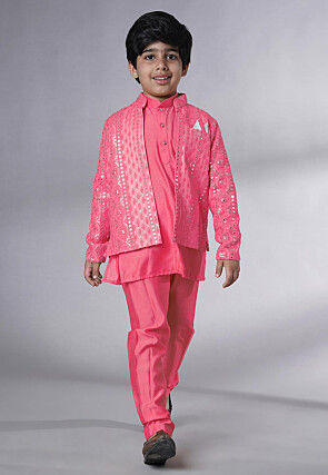 Embroidered Georgette Kurta Set in Pink