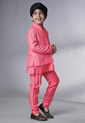 Embroidered Georgette Kurta Set in Pink