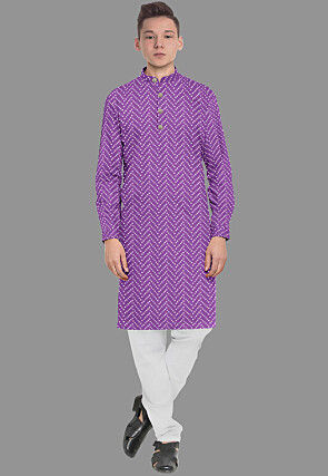 Embroidered Georgette Kurta Set in Purple
