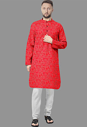 Embroidered Georgette Kurta Set in Red