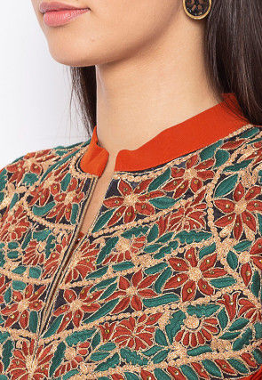 Embroidered Georgette Kurta Set in Rust