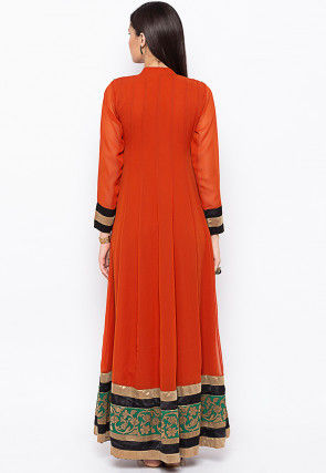 Embroidered Georgette Kurta Set in Rust