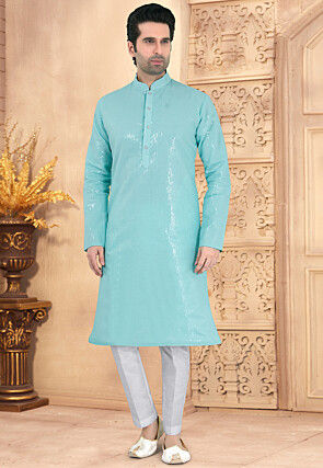 Embroidered Georgette Kurta Set in Sky Blue
