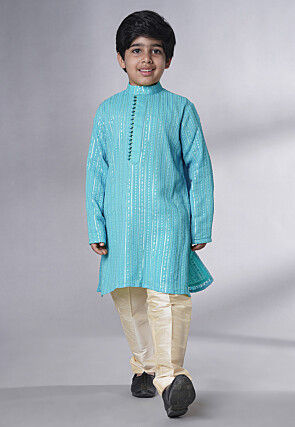 Embroidered Georgette Kurta Set in Sky Blue