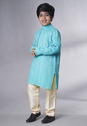 Embroidered Georgette Kurta Set in Sky Blue