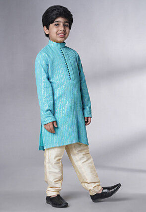 Embroidered Georgette Kurta Set in Sky Blue