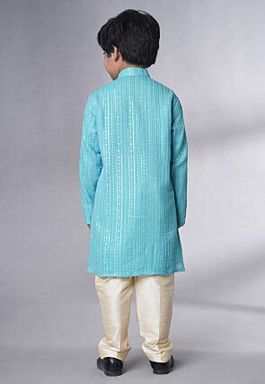 Embroidered Georgette Kurta Set in Sky Blue