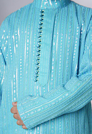 Embroidered Georgette Kurta Set in Sky Blue