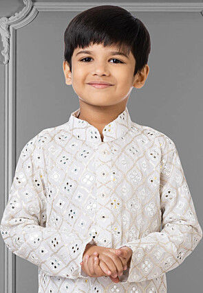 Embroidered Georgette Kurta Set in White