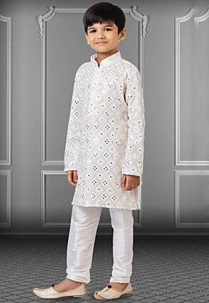 Embroidered Georgette Kurta Set in White