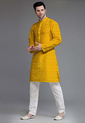 Embroidered Georgette Kurta Set in Yellow