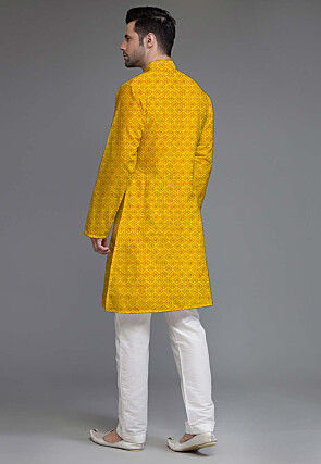 Embroidered Georgette Kurta Set in Yellow