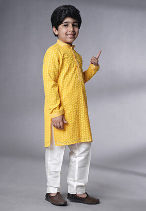 Embroidered Georgette Kurta Set in Yellow