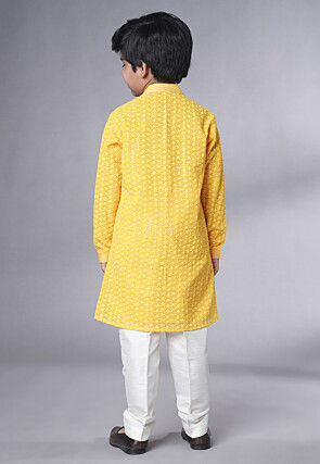 Embroidered Georgette Kurta Set in Yellow