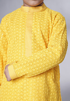 Embroidered Georgette Kurta Set in Yellow