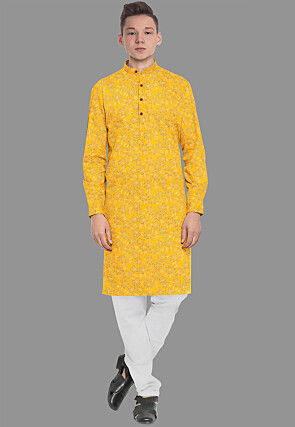 Embroidered Georgette Kurta Set in Yellow