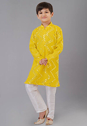 Embroidered Georgette Kurta Set in Yellow