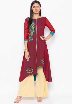 Embroidered Georgette Kurta with Palazzo in Maroon