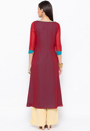 Embroidered Georgette Kurta with Palazzo in Maroon