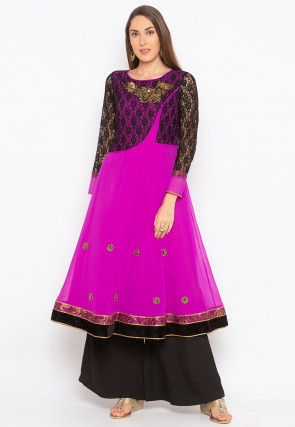 Embroidered Georgette Kurta with Palazzo in Purple