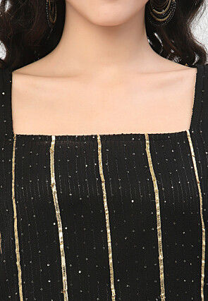 Embroidered Georgette Kurti in Black