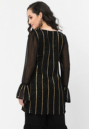 Embroidered Georgette Kurti in Black