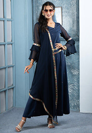 drop waist navy blue dress Western Denim Maxi Dress main image 1