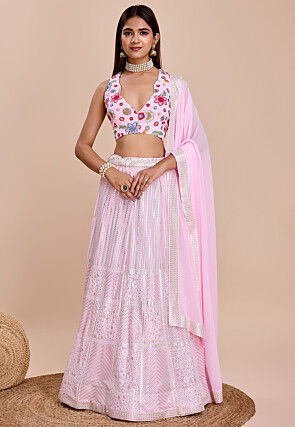 Embroidered Georgette Lehenga in Baby Pink