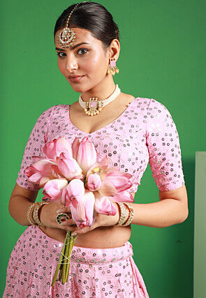 Embroidered Georgette Lehenga in Baby Pink