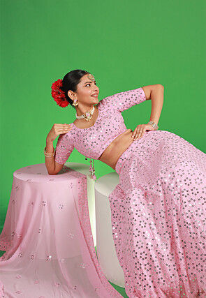 Embroidered Georgette Lehenga in Baby Pink