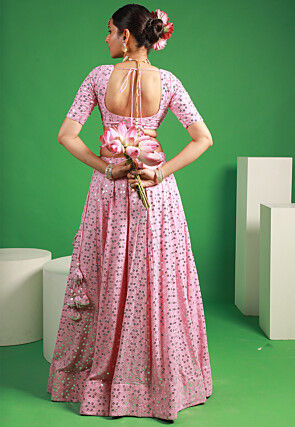 Embroidered Georgette Lehenga in Baby Pink