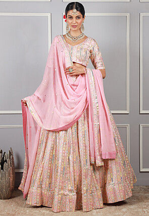 Embroidered Georgette Lehenga in Baby Pink
